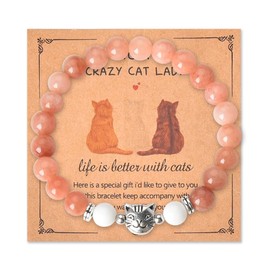 To A Crazy Cat Lady Bracelet for Women Girls Cute Birthday Mother's Day Gifts for Cat Mom Grandma Natural Stones Bracelets Gift for Cat Pet Lovers Owners Friends Bff Sister Daughter Gifts for Girls