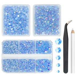 qiipii 3 Boxes 5070PCS Light Blue AB Resin Rhinestones for Crafting Flatback Jelly Resin Rhinestone 2mm 3mm 4mm 5mm 6mm Non-Hotfix Stones Diamonds Crystals Gems for Nails Tumblers Bottles DIY Crafts