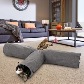 Ownpets Cat Tunnel, 3 Way Cat Tunnel with Play Ball, Cat Toy, Oldable Expandable Play Tunnel, Play Tunnel for Cats, Puppies, Rabbits and Mongoose 25cm Diameter