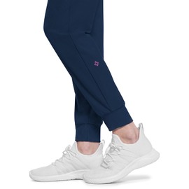 Med Couture Scrub Pants for Women Mid Rise Scrub Jogger with 5 Pockets Rib-Knit Cuffs with Drawstring Waistband MC102P, M Petite, Navy