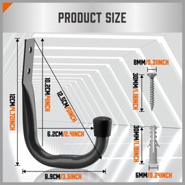 HORUSDY Garage Hooks Heavy Duty - 6Pcs 6Inch Metal Garage Storage Hooks for Wall, Utility Hooks for Hanging, Easy Use, Bike Hooks for Garage J Hooks for Hanging