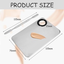 DHWEKU Makeup Mixing Palette Makeup Palette Stainless Steel Mixing Palettes with Spatula for Mixing Foundation Silver
