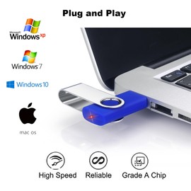 2GB USB Stick 5 pack, CARDFUSS 2GB Memory Stick, USB 2.0 Pen Drive Swivel Design, Flash Drive 2.0 for Data Storage Jump Drive with Led Indicator and Lanyard (Blue)