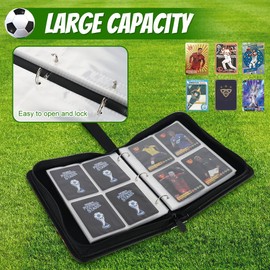 Football Card Holder, Pockets Football Card Binder, Binder Card Holder, 50 Page 400 Card Capacity, Football Card Book, Carrying Card Folder with Zipper and Handle Strap