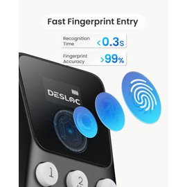 DESLOC C110 Keyless Entry Door Lock with Display (Smart Screen), Fingerprint Door Lock, Keypad Deadbolt, Auto-Lock, Backlit Keys, Passage Mode, IP54 Waterproof, 12-Month Battery, BHMA Grade 3–Black