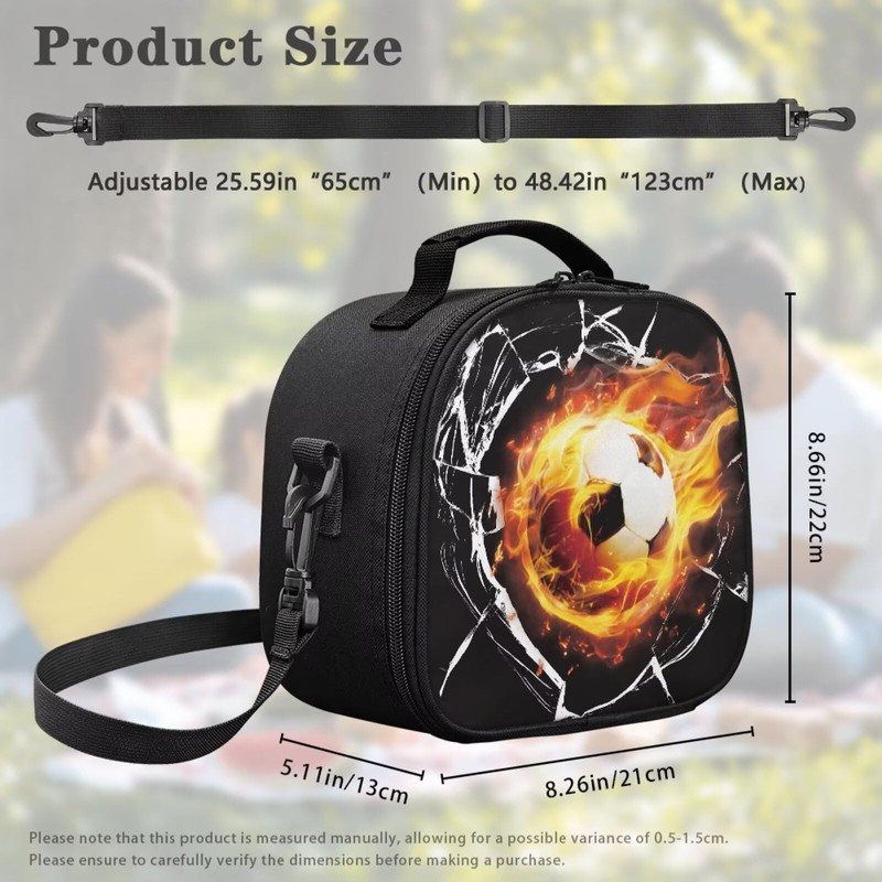 TOADDMOS Fire Football Lunch Bag Boys Insulated Lunch Box Container