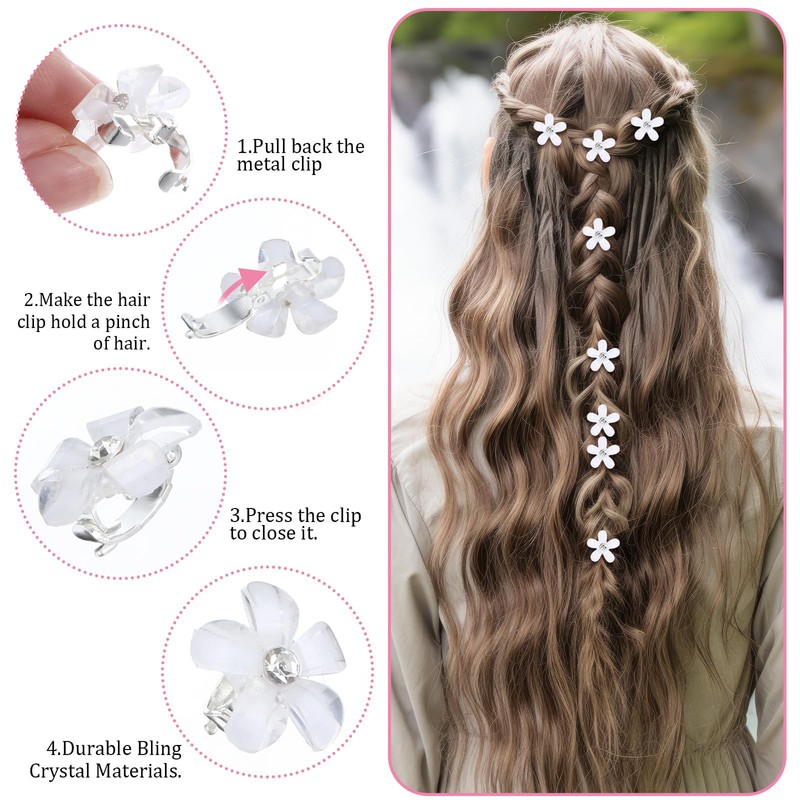 Nogeqi Pack of 20 White Mini Hair Accessories Flowers Hair