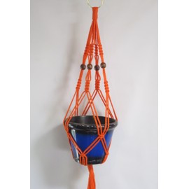 Macrame Plant Hanger 24" Vintage Style 4mm Cord with Beads Choose Color (Orange)