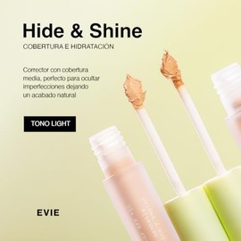 EVIE | Corrector Hide & Shine Light Con Protector Solar SPF +30 | Maquillaje de Cobertura Media | Corrector de Ojeras | Formula Hidratante con Extract