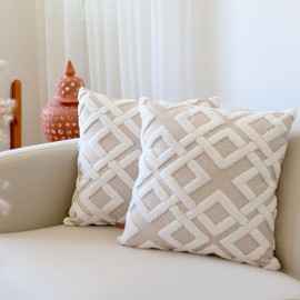 HAMUR Pack of 2 Decorative Throw Pillow Covers Set 20x20 inches, Soft Durable Home Decor Accents Cushion Pillows Case for Sofa Couch, Living Room, Bedroom (Mila,Beige)