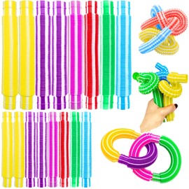 PopTube, Kinky Tube, 16 Pieces / Stripe Color, Pop, Pipe, Hose, Stress Relief, Pop, DIY, Rainbow Pop, SNS, Insta, Trendy, Gift, For Children 6 Years Old and Up (S+M, Striped)