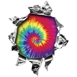 Weston Ink Reflective Mini Rip Torn Metal Bullet Hole Style Graphic Decal/Stricker with Tie Dye Colors