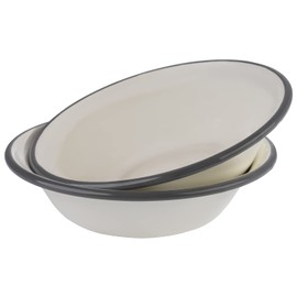 APS 98669 Set of 2 Enamel Bowls Diameter 16.5 cm Enamelled Sheet Steel Cream White with Grey Edge
