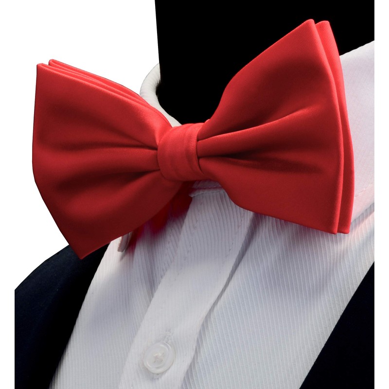 GUSLESON Mens Adjustable Solid Red Bow Tie Pre-tied Wedding Bowtie