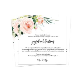 Graceful Floral Wedding Thank You Place Cards for Reception Tables, Place Setting Favors or Decorations for Guests, 4”x4”, 50 Pack