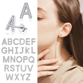 Silvora 925 Sterling Silver Letter Stud Earrings, Name Initial Earrings A-Z for Silver Name Earrings, Women, Children and Girls, Silver Letter Earrings, Silver with zirconia, G