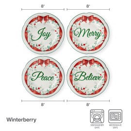 Pfaltzgraff Winterberry Red Ribbon Salad Plates, Set Of 4