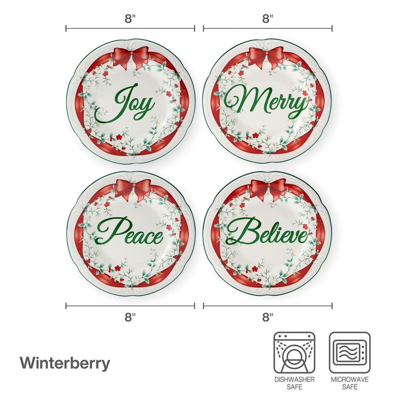 Pfaltzgraff Winterberry Red Ribbon Salad Plates, Set Of 4