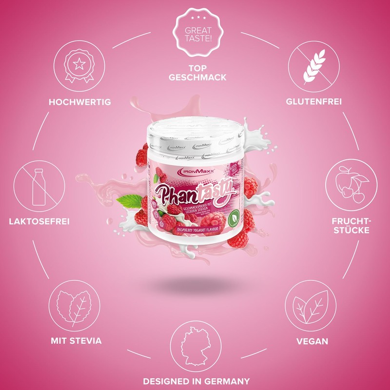 IronMaxx Phantasty - Raspberry Yogurt 250g Dose | Veganes Geschmackspulver
