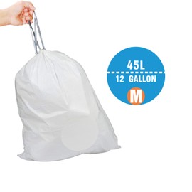 Code M 200 Count 12 Gallon 45 Liter Trash Bags with Reinforced Drawstring and 1.2 Mil Thick Heavy Duty Quality | White Drawstring Garbage Liners