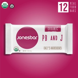 JONESBAR USDA Organic Fruit & Nut Bar, Non-GMO, Kosher, Vegan, Gluten Free, Simple Snack Bar (Peanut Butter and Jelly, 12 Count (Pack of 1))