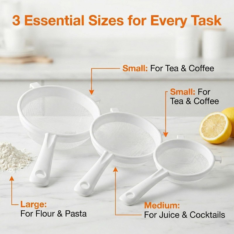 3 PCS Plastic Strainer with Handle Fine Mesh Strainer with