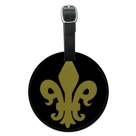 Fleur de Lis Gold on Black Round Leather Luggage ID Tag Suitcase Carry-On