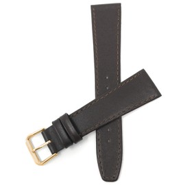 Bandini Extra Long (XL) 18mm Italian Leather Watch Band Strap - Brown with Stitch - Classic - Slim - Gold Buckle