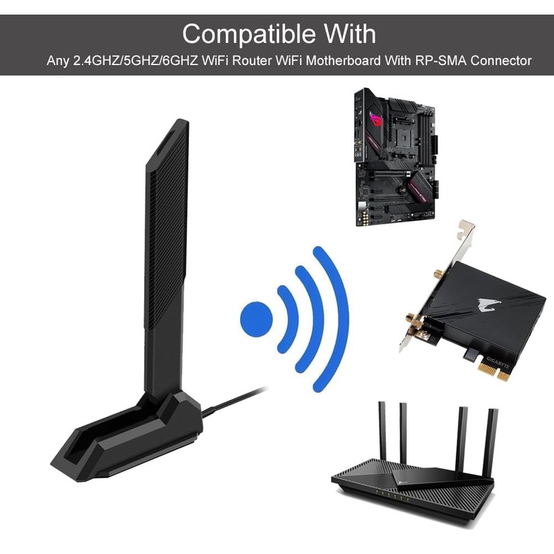 External WiFi 6 6E Tri-Band Antenna 6GHz 5.8GHz 2.4GHz Magnetic