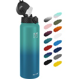 Fanhaw 1L Stainless Steel Insulated Sports Water Bottles with Straw Kids, Men and Women (Green Blue)