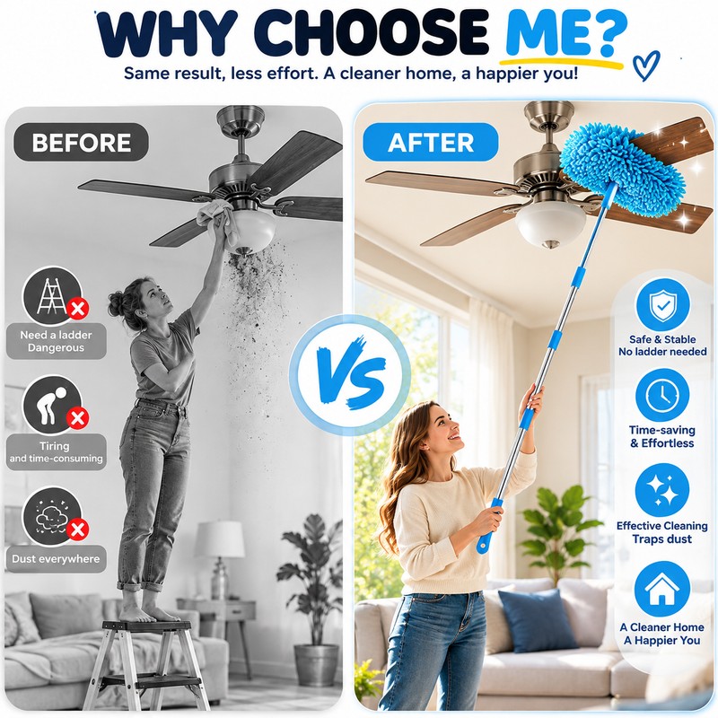 Extendable Microfiber Duster for Ceiling Fan Cleaning – Long Handle