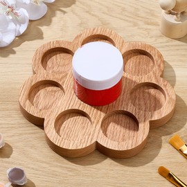 ACRNIGHEET Wooden Paint Jar Holder, Brush Holder, Flowers Shapes Watercolor Painting Sorting Tray 8 Grooves, Natural Oak Wood Paint Jar Holder, Art Painting Supplies Storage Organizer