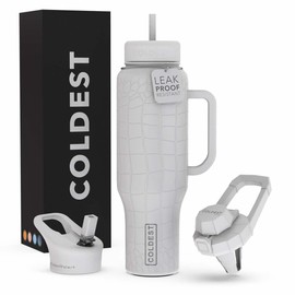Coldest 40 oz Tumbler with Handle and Straw - 100% Leak Proof Insulated Tumbler with Lid and Straw (3 Lids) - Stainless Steel Tumblers for Women & Men - Cup Holder Friendly Base, 46 oz (White Croc)