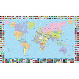 World Map Poster with Country Flags - 48x24 Inches Political Country Flags Home Wall Map Picture Home Decor Globe Atlas Earth Geography Mural