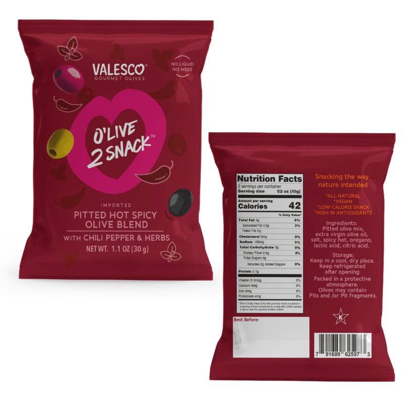 Valesco, O'Live 2 Snack Pitted Olives Variety Pack, 6 Flavors,