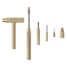 Omninmo 6 in 1 Mini Multifunctional Copper Hammer and Screwdriver, Removable Hand Tools, Serving Tools for Watchmakers, Jewelers, Nut Eaters and Home Repair Tool(Gold)