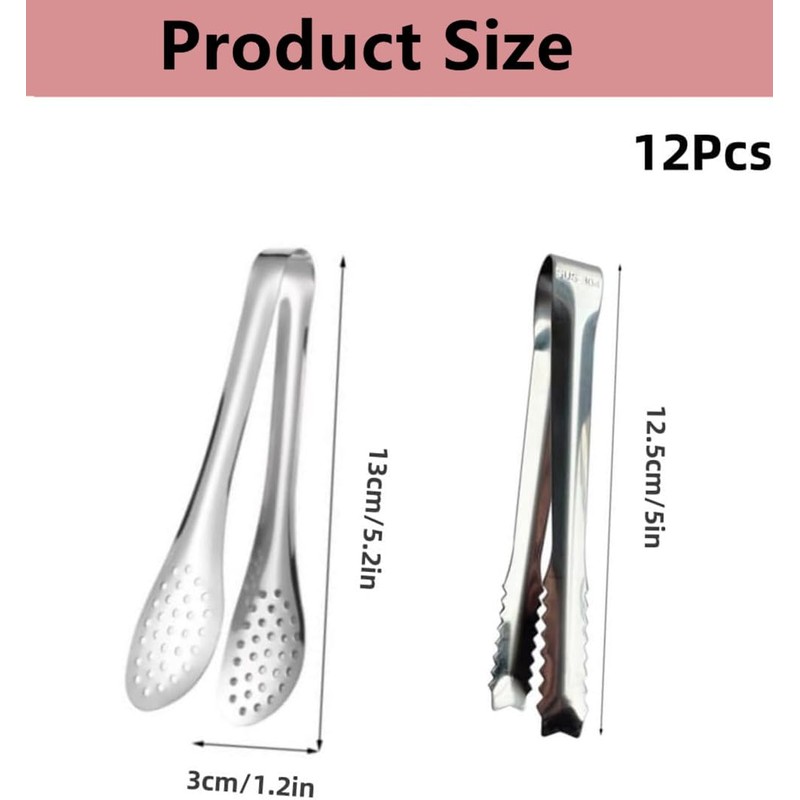 12 Pcs Premium Small Serving Tongs,Mini Stainless Steel Appetizer Tongs,Tiny