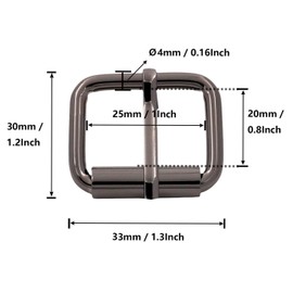BIKICOCO Roller Buckle, 1'' x 3/4'' Heel Rolling Bar Buckles for Bags Leather Webbing Straps, Gunmetal - Pack of 20