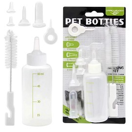 DIZLAS 7 Piece Kitten Bottle Milk Puppy Pet Dropper Hydration (Bottle, 4 Types of Nipples, Bottle Brush, Drilling Tool)