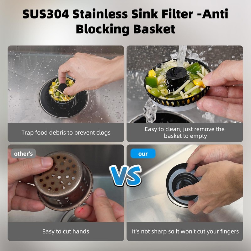 Hibbent Kitchen Sink Plug,Kitchen Sink Strainer and Stopper Combo, All