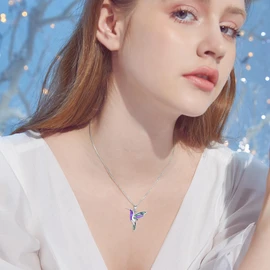 MEIDERBO Hummingbird Necklace 925 Sterling Silver Hummingbird Abalone Shell Pendant Necklace Hummingbird Jewelry Gifts for Women Mom