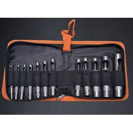 Edward Tools Harden Pro Hollow Hole Punch Set - 12 Piece Heavy Duty CRV Steel Punch Tool - Zipper Organizer and Punch Tools for Leather, Gasket, Grinder, Fabric - Small to Large Punch Sizes