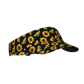Sunflower Flower Floral Black Sports Sun Visor Hats-Adjustable Visor Cap-for Women and Men-for Running, Tennis, Golf