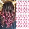 16 Pcs Pink Hair Extensions Curly Wavy Clip in Synthetic