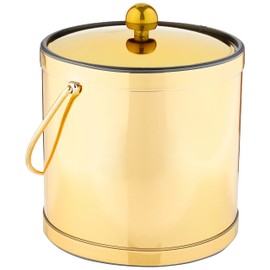 Kraftware Mylar Ice Bucket Polished Brass Color with Metal Lid, Double Wall Construction, Made in U.S.A.