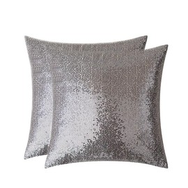 BAOKU Pack of 2 grey Sequin Throw Pillow Covers Decorative Glitzy Sequin & Comfy Satin Solid Throw Pillow Cover Cushion Case for Party/Christmas/Thanksgiving/New Year,18" x 18"