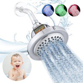 PDPBath LED Shower Head Color Changing, High Pressure Light Up Shower Head, Color Shower Head with Filters, LED Filtered Shower Head, 7-Settings Rain Shower Head, Temperature Control 3 Colors, Chrome