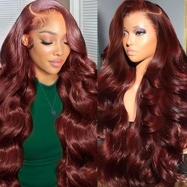 Yaolahe 30 Inch Reddish Brown Lace Front Wigs Human Hair 13x6 Hd Reddish Brown Lace Front Wig 200 Density 33# Lace Frontal Wigs Human Hair Pre Plucked for Women Auburn Colored for Women