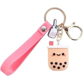 MDFREL Silicone Bubble Tea Keychain Creative Milk Tea Key Ring Car Keychain Cute Boba Milk Tea Keyring Car Key Chain Bag Pendant for Women Girls Car Keychain Jewelry Gift