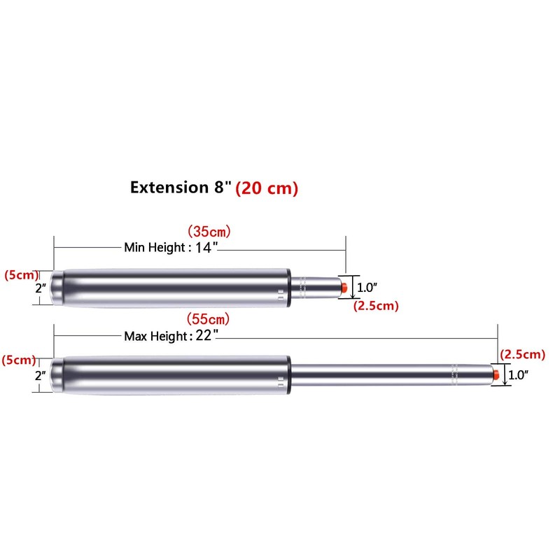 14" to 22" (8" Stroke) Adjustable Gas Lift Cylinder for